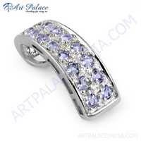 Shiney Iolite Zirconia Gemstone Silver Pendant