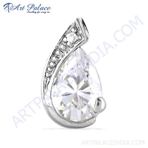 Graceful Glamour Cubic Zirconia Gemstone Silver Pendant