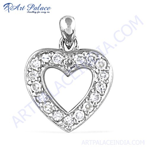 Romantic Heart Style Silver Pendant With Cubic Zirconia