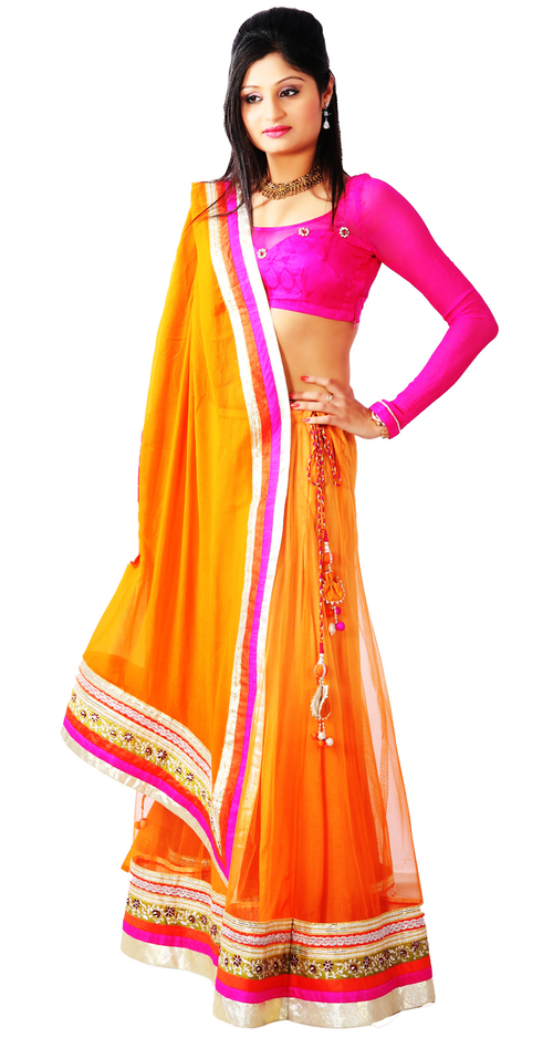 designer lehenga orange colour