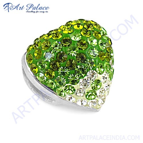 Cute Heart Shape Peridot & White Cubic Zirconia Silver Pendant