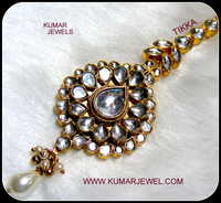 White Kundan Tikka - Kundhan Pearl, 10-15 Cm, White | Elegant Design, Wedding Attire, Graceful Wear