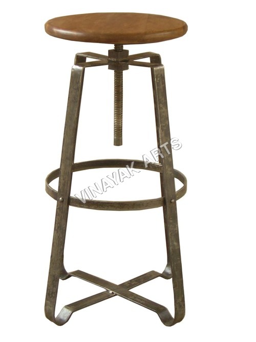 Iron Tall Spin Up Stool with Wood Top