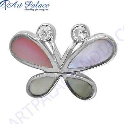 Pretty Butterfly Style Inley & Cubic Zirconia Gemstone Pendant