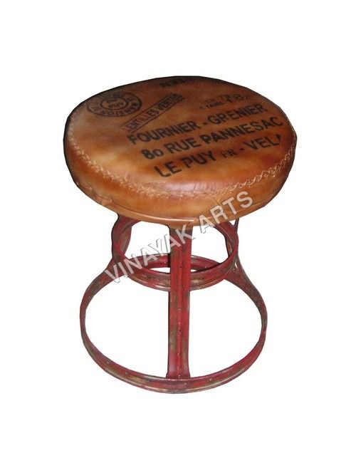 Brown And Red Recycled Metal Stool