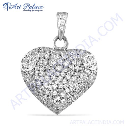 Cute Heart Style Cubic Zirconia Gemstone Silver Pendant - Gender: Women