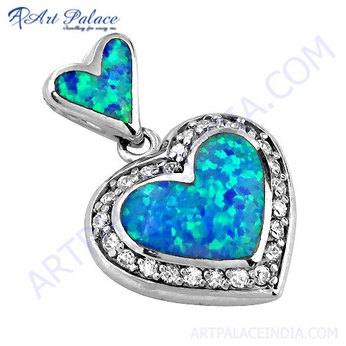 Attractive Heart Style Inley & Cubic Zirconia Silver Pendant