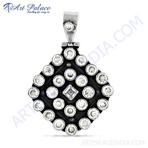 New Arrival Crystal & Cz Gemstone Silver Pendant 