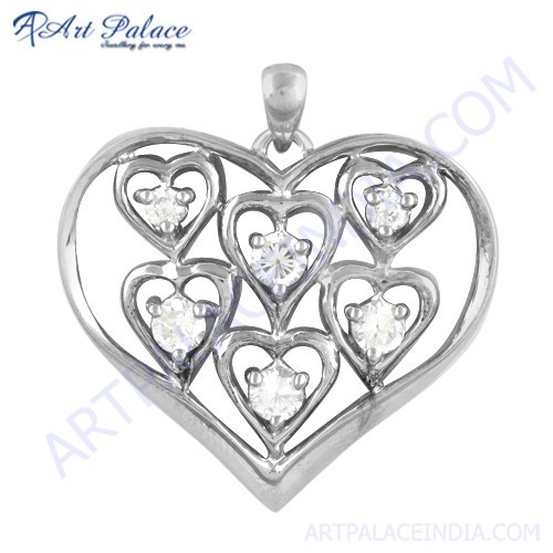 Beautiful Heart Style Cz Gemstone Silver Pendant