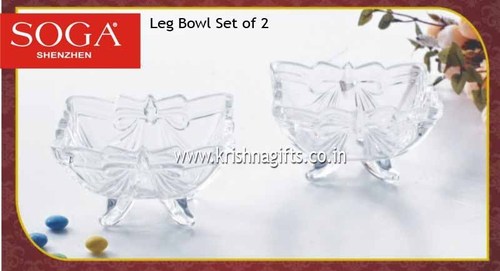 Leg Bowl Set of 2 - Glass 4x4x3 Inches, 5 oz | Embossed Design, Durable, Crystal Clear