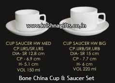 BoneChina CupSaucer - Bone China, 150/220 ml, White, 12.8/15 cm Diameter, Microwave Dishwasher Safe, Stackable Design