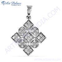 Precious Antique Cz Gemstone Silver Pendant - 925 Sterling Silver, 1.5mm Round Zircon, Solitaire Pendant, Women, Party