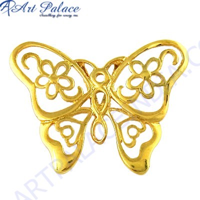 Butterfly Style Plain Silver Gold Plated Pendant By ART PALACE