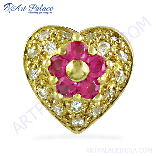 Loveable Pink & White Cz Gold Plated Silver Pendant 