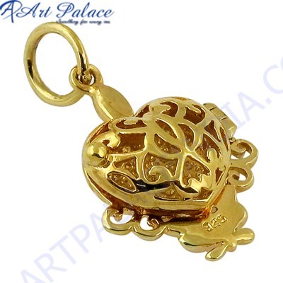 Fret Work Heart Style Gold Plated Silver Pendant 