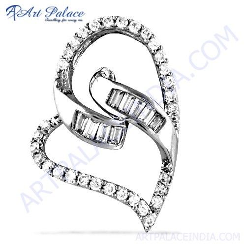 Heart Style Cubic Zirconia Gemstone Silver Pendant 