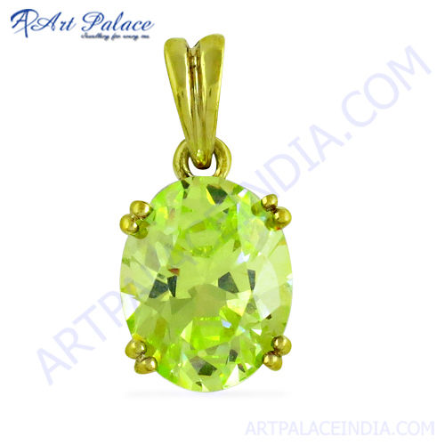 Wholesale Peridot Zircon Gemstone Gold Plated Silver Pendant 