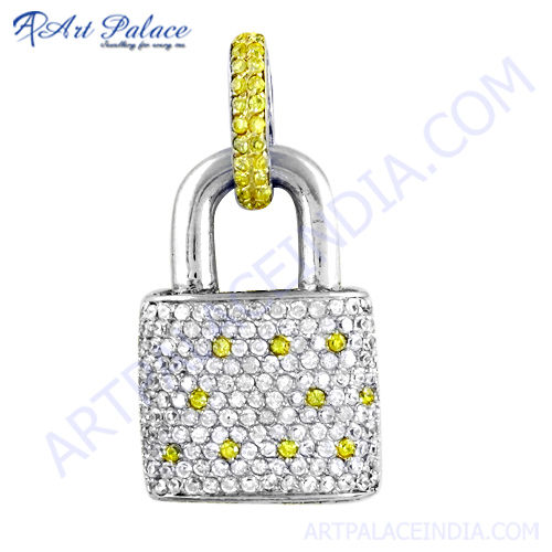 Fashion Accessories White & Yellow Cz Gold Plated Silver Pendant