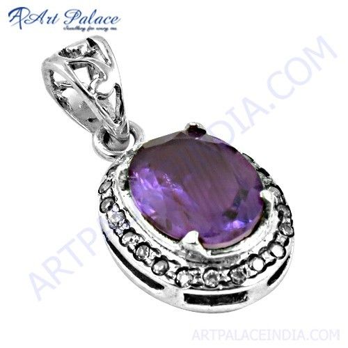 Exclusive Amethyst Zircon & Cubic Zirconia Gemstone Silver Pendant