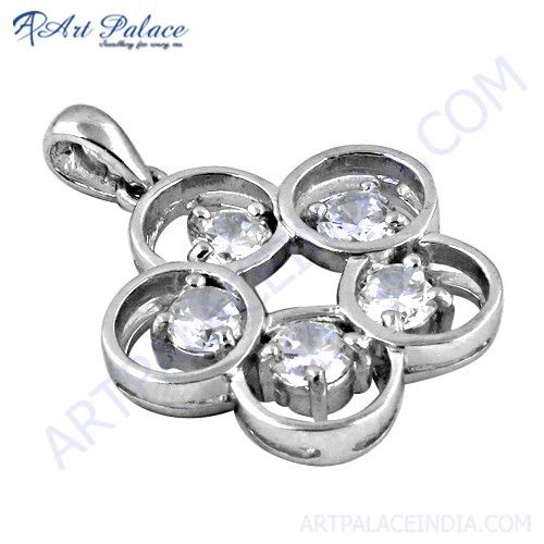 Classy Cubic Zirconia Silver Flower Pendant