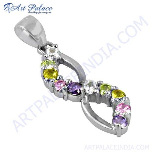 Shiney Multi Color Cubic Zirconia Silver Pendant