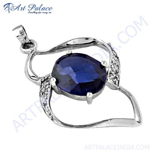 Newe Stylish Iolite Zirconia & Cubic Zirconia Gemstone Silver Pendant