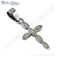 New Inley Gemstone Silver Pendant With Cross Style
