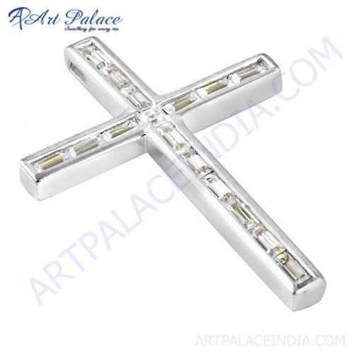 Christmas Cross Cubic Zirconia Silver Pendant