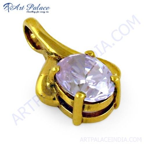 Sparkling Amethyst Zircon Gold Plated Silver Pendant