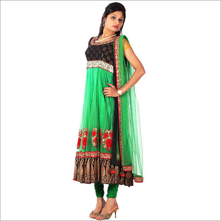 Green Color Designer Suit On Net Gota Work