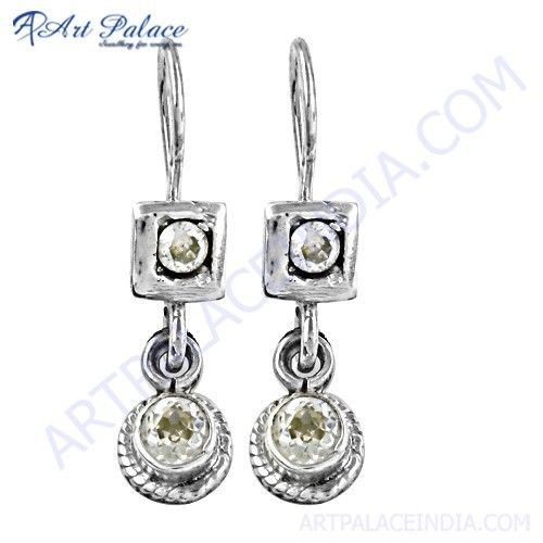 Delicate Cubic Zirconia Gemstone Silver Earrings