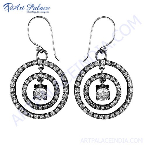 Spiral Design Cubic Zirconia Gemstone Silver Earrings