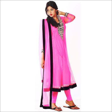 bright pink designer suit on net