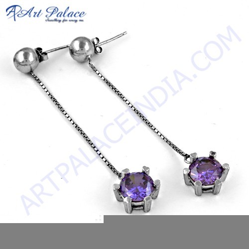 Delicate Amethyst Zircon Gemstone Silver Earrings