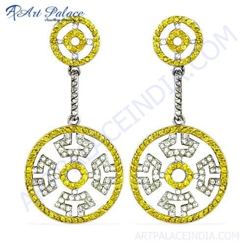 Hot Dazzling White & Yellow Cz  Silver Earrings