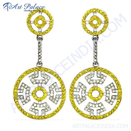 Hot Dazzling White & Yellow Cz  Silver Earrings