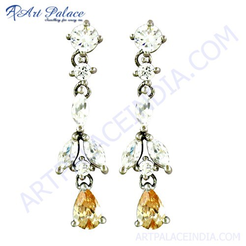 Ladies Designer Cubic Zirconia & Pitch Zirconia Silver Earrings