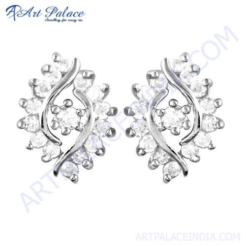 Unique Cubic Zirconia Gemstone Silver Earrings