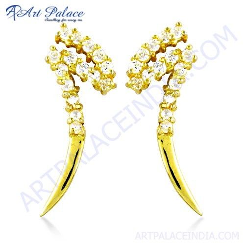 Unique Style Cz Gemstone Gold Plated Silver Earrings