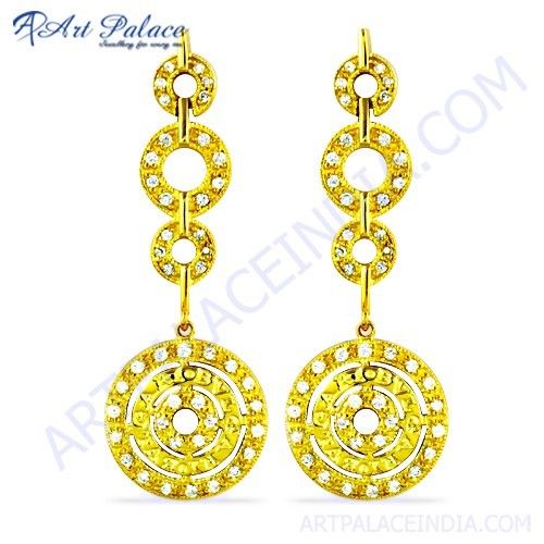 Designer Cz Gemstone Gold Plated Silver Earrings