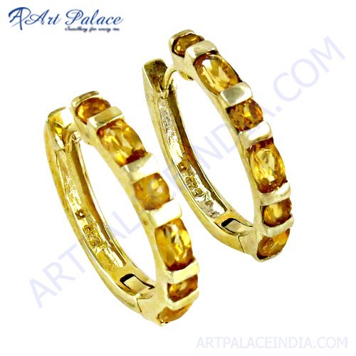 Famous Designer Citrine Gemstone Gold Plated Silver Earrings