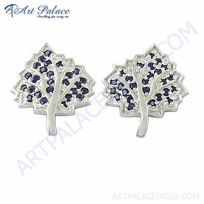 Leaf Style Ink Zirconia Gemstone Silver New Earrings