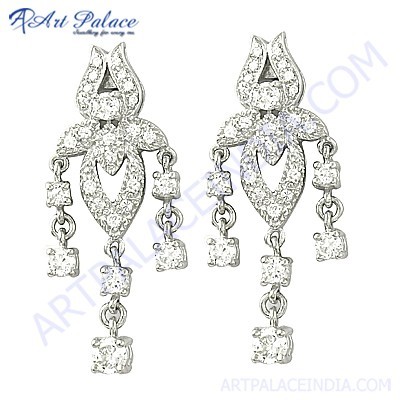 Indian Designer Cubic Zirconia Gemstone Silver Earrings