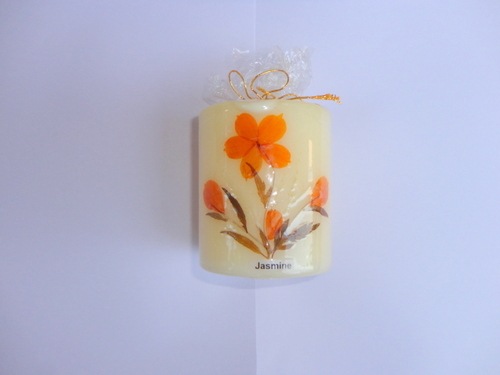 Luxury Jasmine Cylindrical Candle 8x7 cm, Wax - Elegant Floral Design, Long Burn Time, Handcrafted Gift