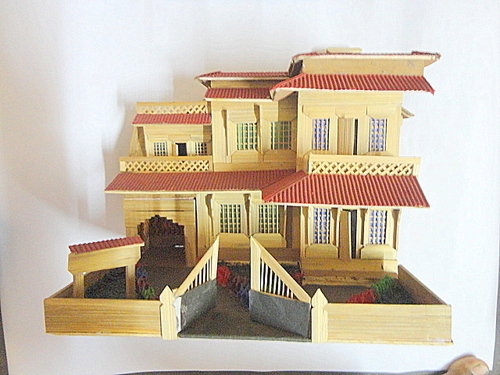 Bamboo Bungalow with Light 10x9x11 Inches - Bamboo Wood, Beige, LED Lighting, Pre-Assembled, Eco-Friendly Design