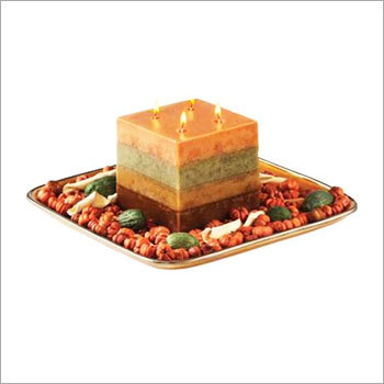 Candles - Wax, 4x4x4 Inches, Orange | Aromatic, Long-Lasting, Multi-Layered, Decorative, Relaxing, Elegant, Autumn Spice Scent, Multiple Wicks
