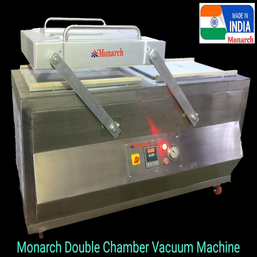 Double Chamber Vacuum Packing Machine - Plastic 1540 x 830 x 980 mm Red & White Semi-Automatic 15 Pcs/min Pneumatic Drive Type Human Machine Interface