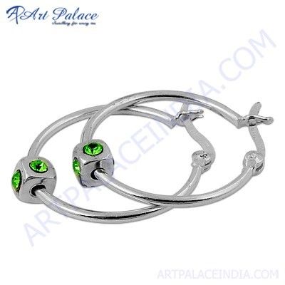 Fashionable Green Cz Gemstone Silver Earrings