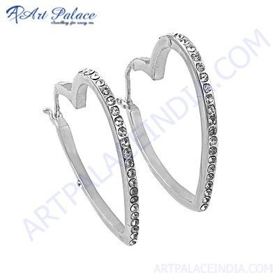 Beautiful Heart Shape Cz Gemstone Silver Earrings