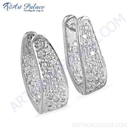 New Fashionable Cz Gemstone Silver Earrings